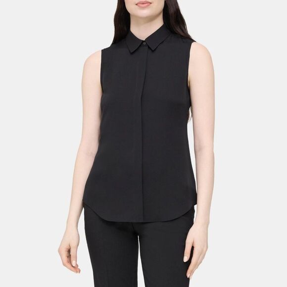 Theory Black Sleeveless Button Down Shirt - Picture 2 of 11